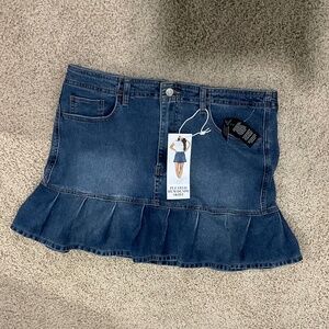 Pleated Denim Skirt